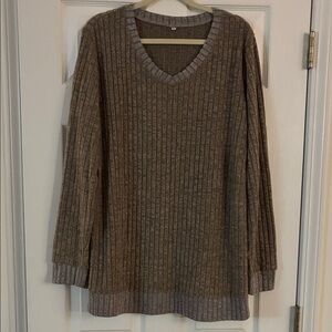 Amazon Ribbed V-Neck Sweater - Brown and Gray